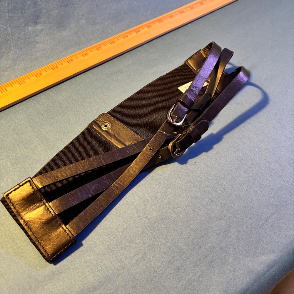 Jessica Simpson Black Wide Elastic Triple Buckle Corset Waist Belt Large